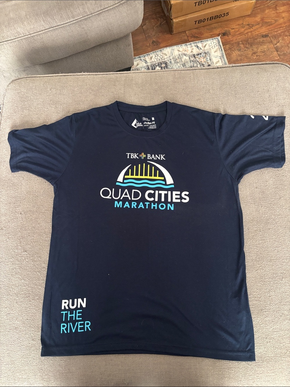 Quad Cities Marathon Tee - Navy with Aqua & Yellow Logo